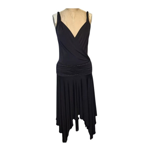 BCBGirls Size Large Black Hankerchief Hem Dress VNeck DANCE TANGO y2K