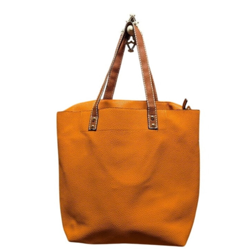 Vegan Faux Pebbled Leather Orange Removable bag Tote NEW Purse Front zip pocket