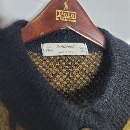 Vintage St. Michael Size 16 / 44 sweater Black Gold button up Mohair blend 90s