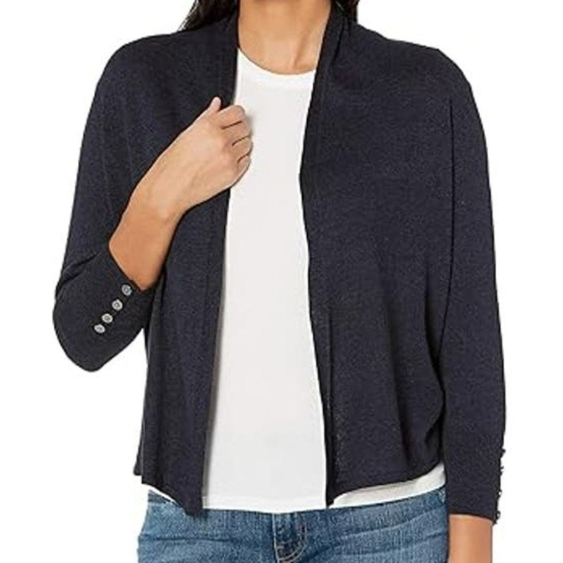 Nic + Zoe Book Club Button Cuff Open Cardigan XL/Extra Large in Black Onyx NWT