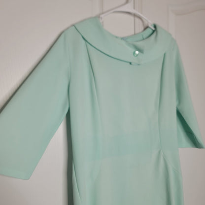 Vintage Baby Blue 60's dress 3/4 sleeve Stains Large/XL Circle collar
