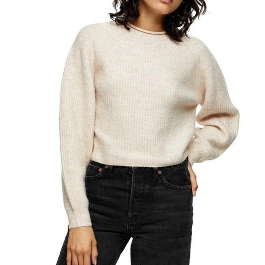 TOPSHOP Women's Nude Cropped Crewneck Long Sleeves Sweater Size 12 &14
