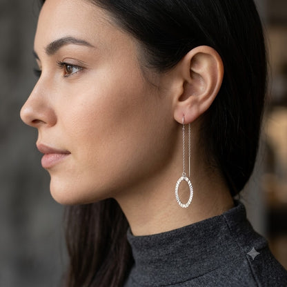 Vintage Minimalist Sterling Silver Teardrop Wire Dangle Earrings 925 Draping