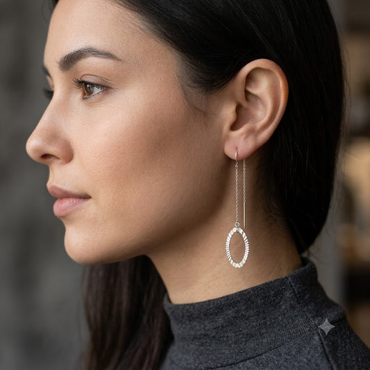 Vintage Minimalist Sterling Silver Teardrop Wire Dangle Earrings 925 Draping