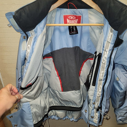 Marker Women's Light Blue Ski Jacket Snow Snowboard Coat Hood High Performance
