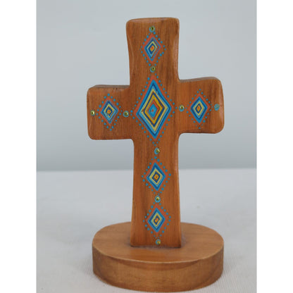 Natural Life Bohemia Hand Painted Standing Wooden Cross Folk Art Southwest Style