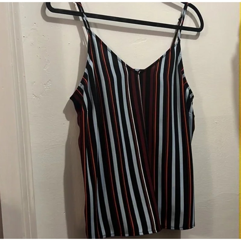 Halogen Womens V-Neck Camisole Multi Stripe Career Top Dressy Spaghetti Strap XS