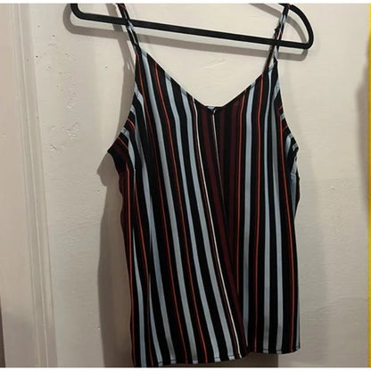 Halogen Womens V-Neck Camisole Multi Stripe Career Top Dressy Spaghetti Strap XS