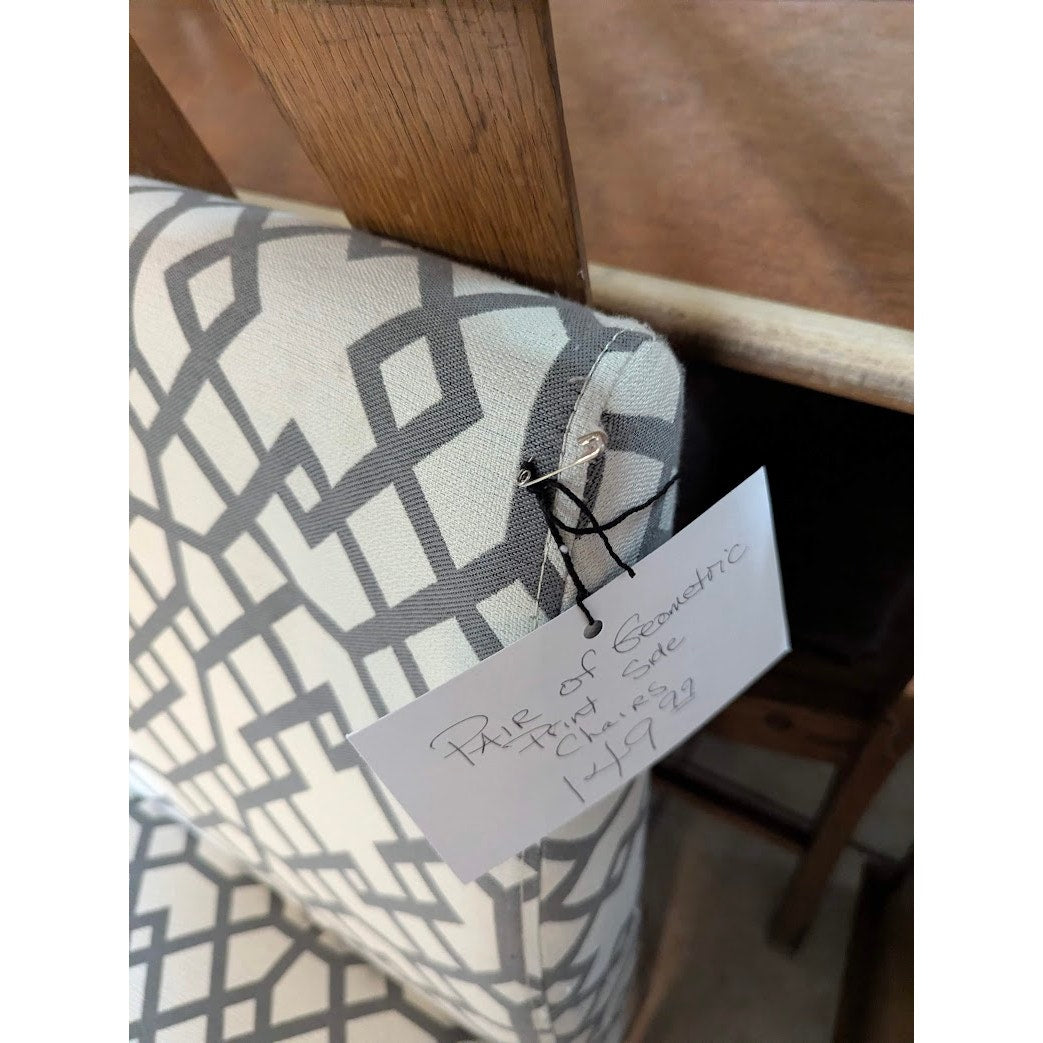 Secondhand Sandies: Pair of armless occasional chairs gray and ivory