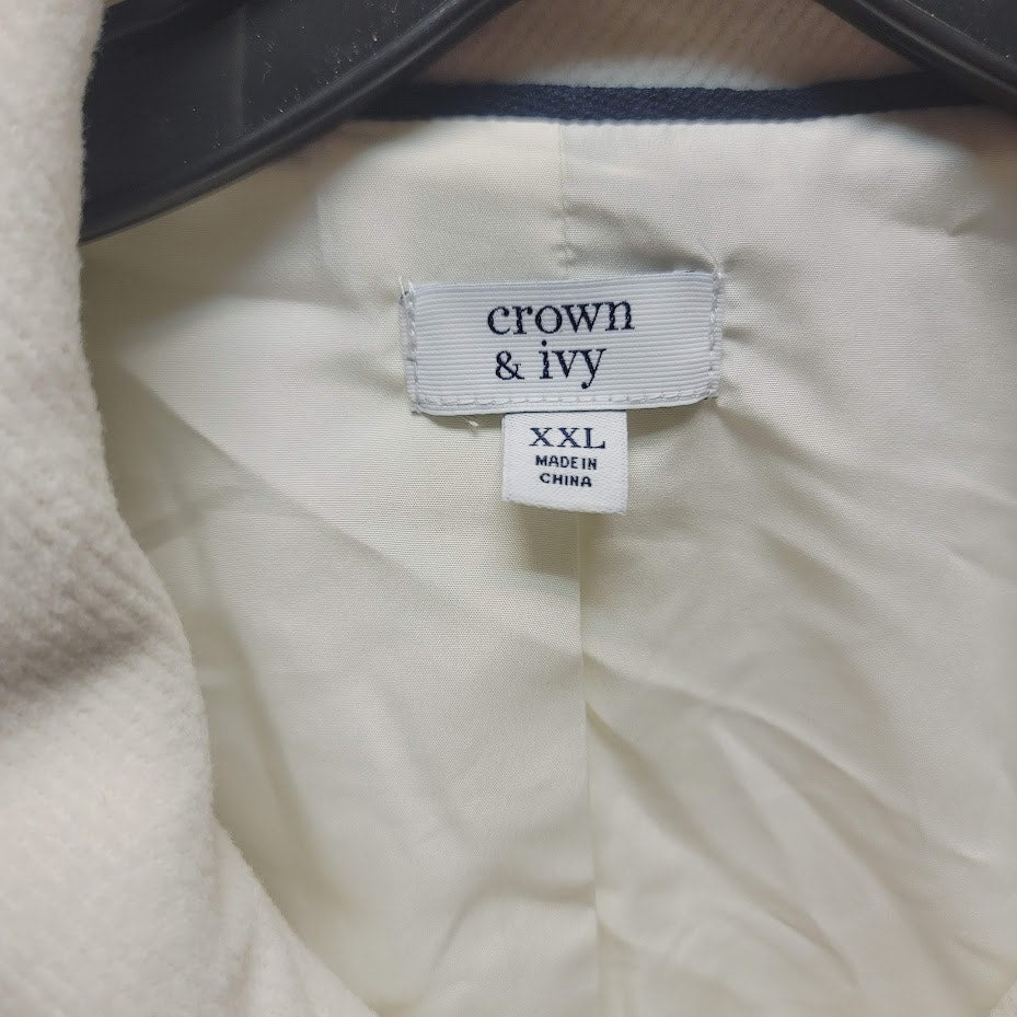 Crown & Ivy Ivory White Peacoat Bow detail Size XXL Ruffles Long Jacket $119