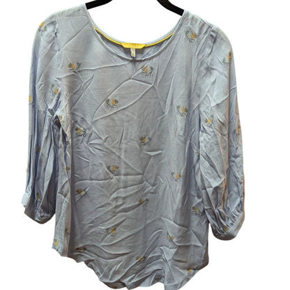 Joules Soraya Light Blue Bicycle Embroidered Three Quarter Sleeve Blouse Top 2
