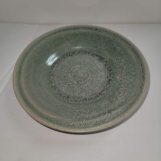 Handmade SUSAN Art Pottery Single Green Saucer Bread Plate Candle Holder Trinket