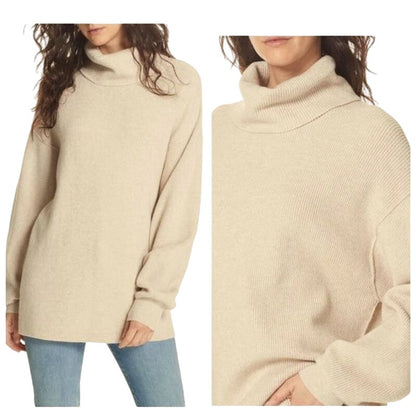 Free People OVERSIZED Turtleneck Tunic Sweater Sz XS/Extra Small in Oatmeal NWT