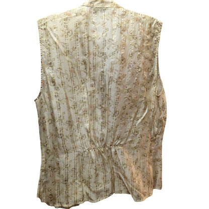 Lauren Ralph Lauren Floral Ruffle Silk Blouse Womens 10 Ivory Sleeveless Shell Top