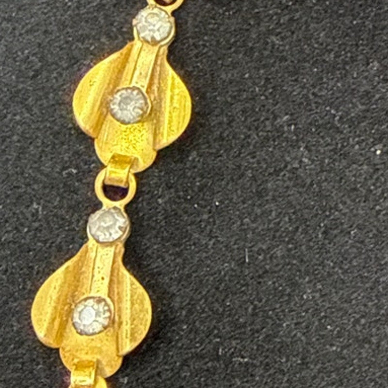 Vintage MCM Gold Tone Rhinestone Sculptural fan tail Link Choker Necklace 14"