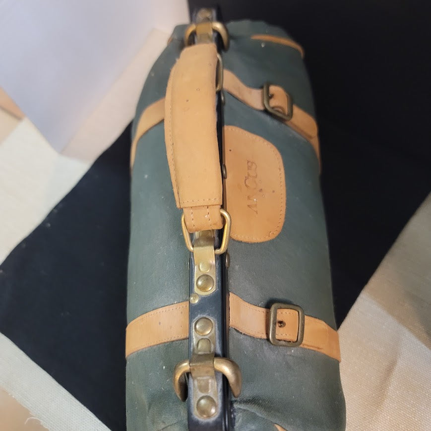Vintage Angus Teal Green Canvas Leather Doctor Bag Tool CarryAll Travel Satchel