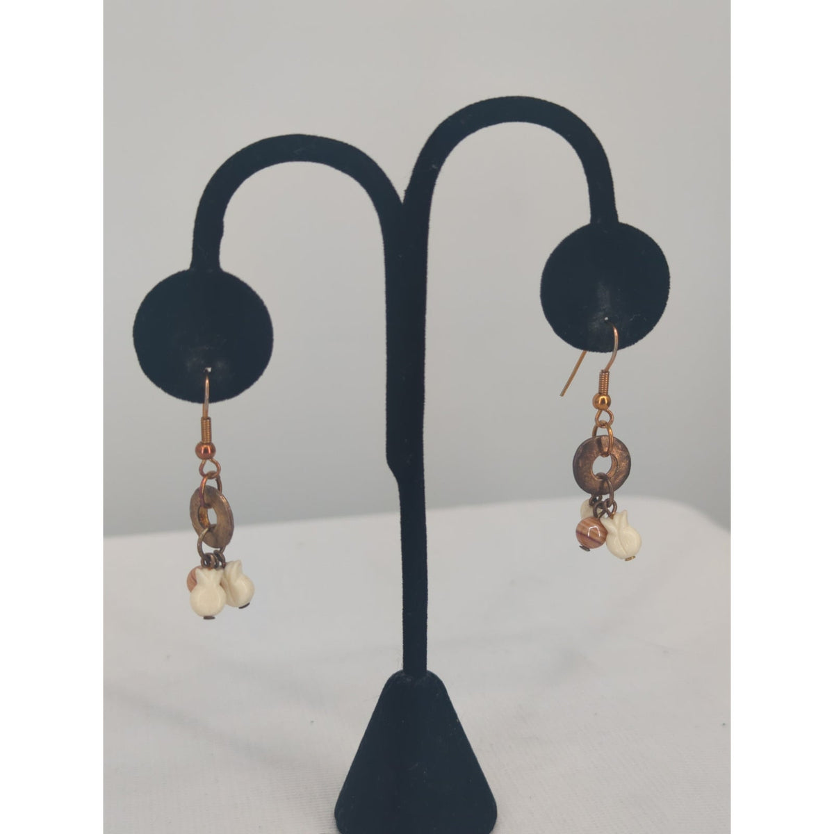 Boho Copper & Brass Charm Dangle Earrings Statement Natural Stone Beads