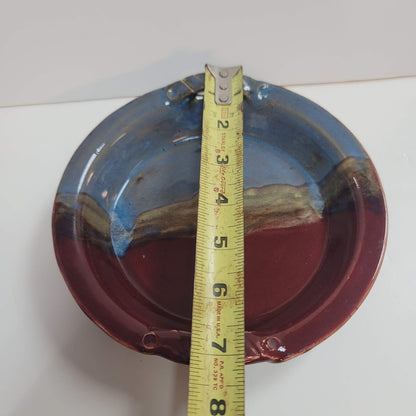 Handmade pottery tray Signed DLA double handled bowl  Earthenware 2 tone