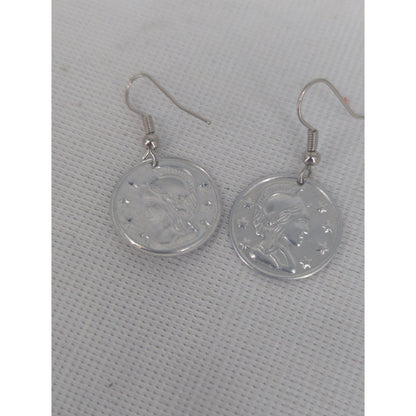 Vintage Silver Tone Coin Dangle Earrings Boho Chic Statement Jewelry