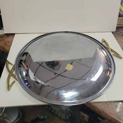 Stainless Steel Round Platter Tray Serving Dish Vintage MID CENTURY MODERN