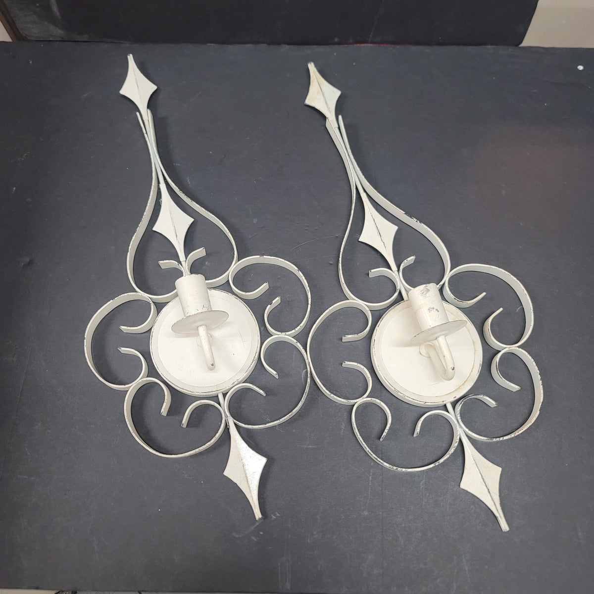 Vintage atomic pair wall scones candle holders MCM 18" tall 7" wide White wall