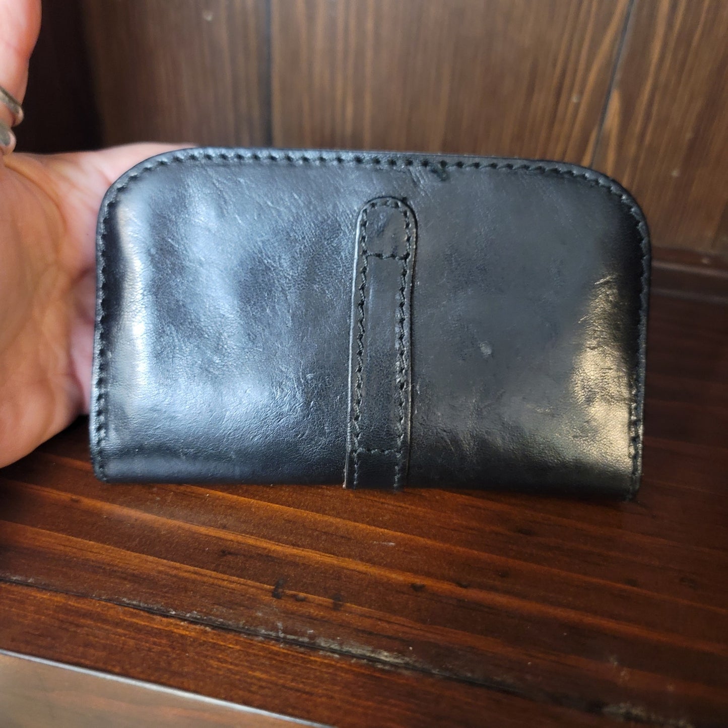 Vintage Axcess Black Leather Women's Flap Wallet Made in Italy