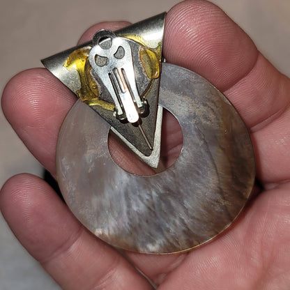 Vintage 1970s metal  clipon earrings Geometric Silvertone Triangle Circle large