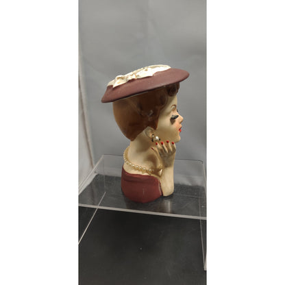Retro Burgundy Lady Headvase Planter MCM Kitsch Glamour Ceramic Vase Home Decor
