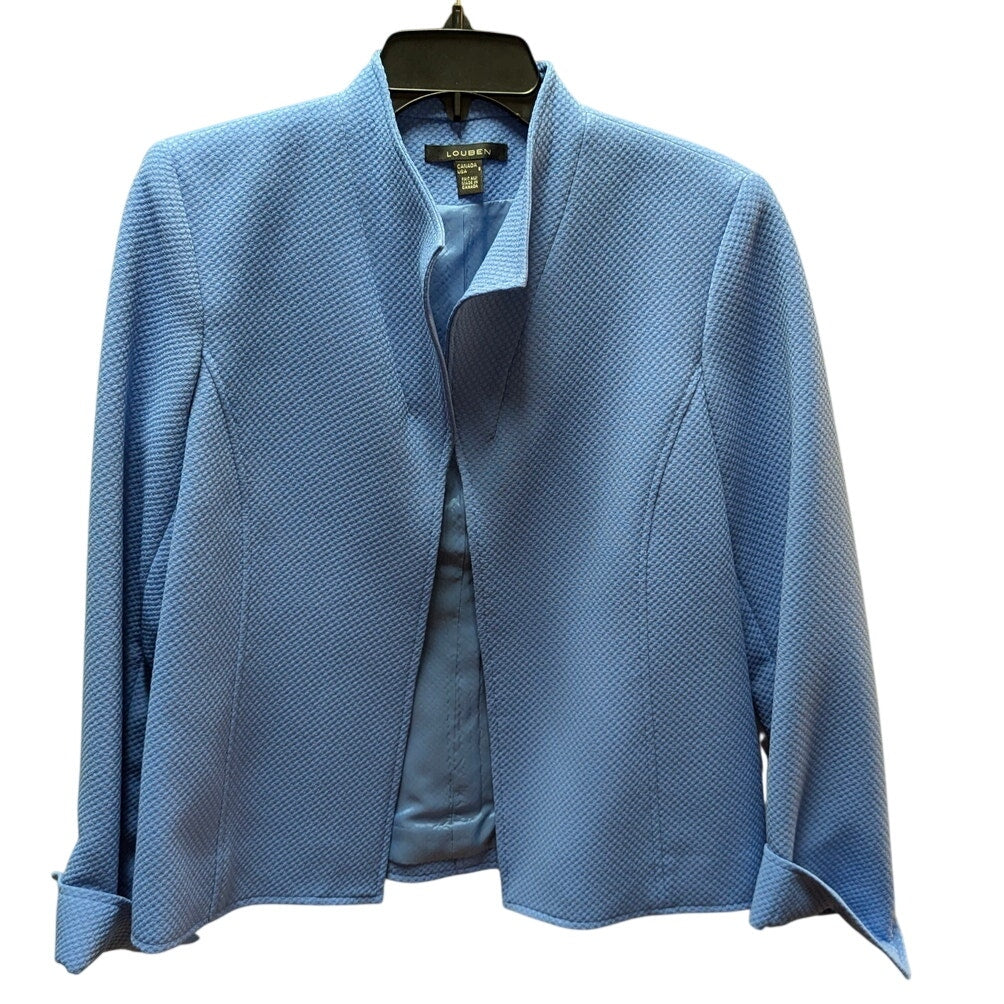 Louben Periwinkle Blue Dobby Fabric Blazer Stand Collar Vintage Career 8
