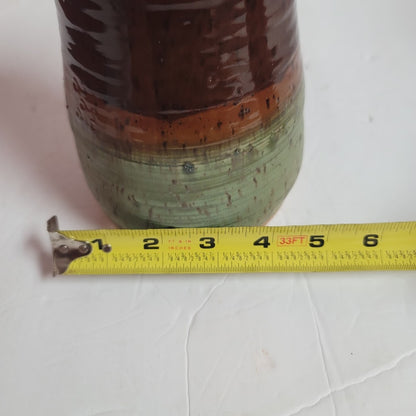 Art pottery Handmade tiki torch Clay Canister 7" holder Earthtones Signed JA