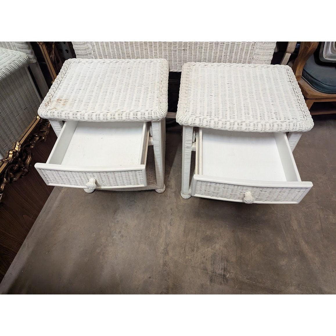 Secondhand Sandies: White Wicker Twim Headboard with 2 side end tables BEACH DECOR