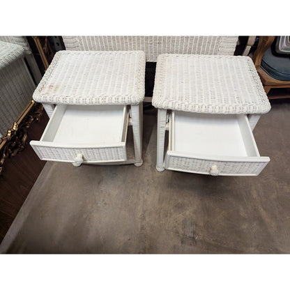 Secondhand Sandies: White Wicker Twim Headboard with 2 side end tables BEACH DECOR