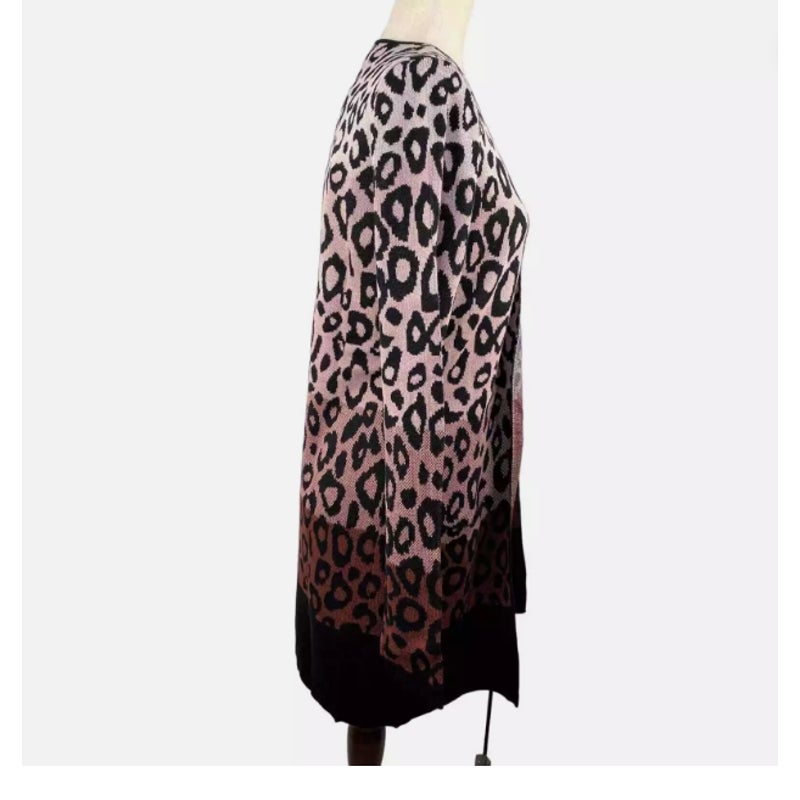 Joseph A Leopard Open Front Cardigan Long cardigan Large Ombre Blush Pink NEW