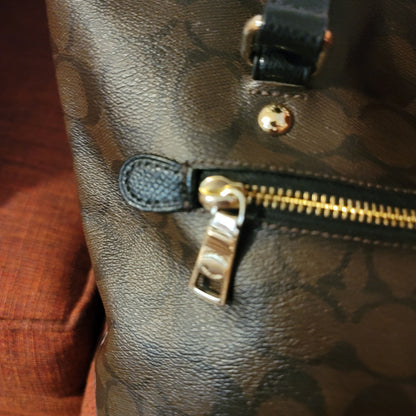 Coach Signature C Brown Gallery Coated Canvas Trim Tote Shoulder Bag Handbag