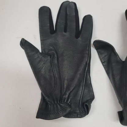 Vintage Soft Black leather gloves Short Elastic Cuffs Nylon Inserts Medium/Large