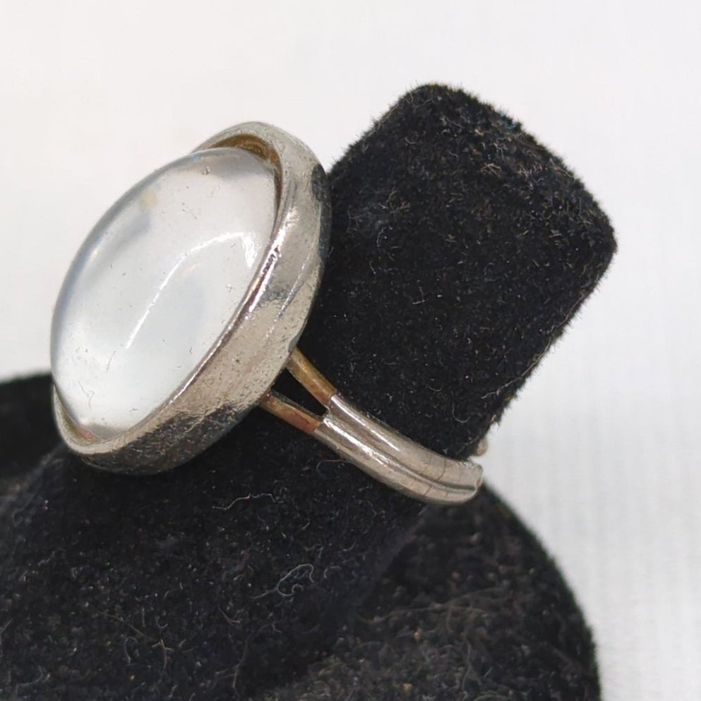 Vintage Silver Tone Chalcedony Oval Ring Boheme Bohemian Minimalist Y2K