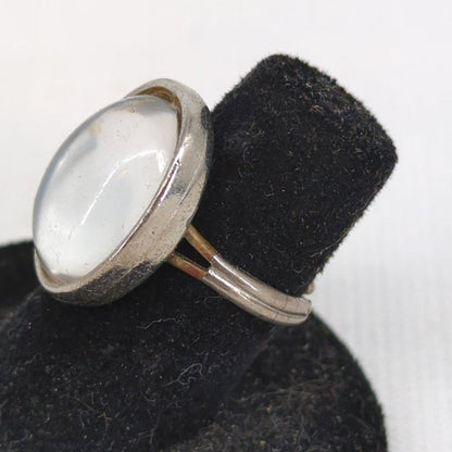 Vintage Silver Tone Chalcedony Oval Ring Boheme Bohemian Minimalist Y2K