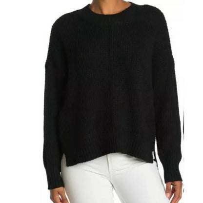 Sweet Romeo Women's Black Center Seam Long Sleeve Front Waffle Sweater Small