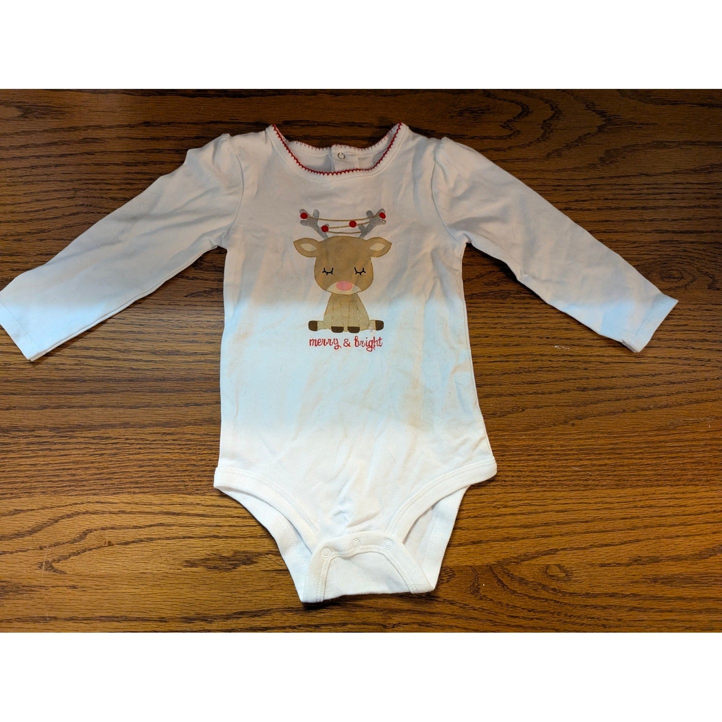 Koala Kids Baby Reindeer "Merry & Bright" Christmas Bodysuit 12-18 Months