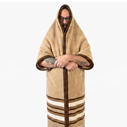 Biederlack Cuddle Blanket One Size Tan Striped Snaps Cabincore Retro