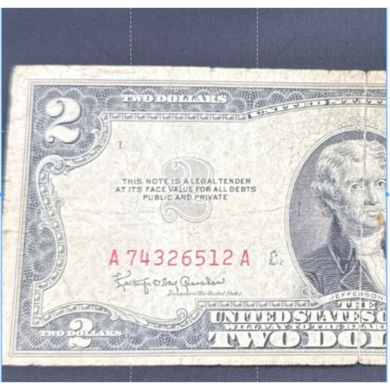 Paper Currency Bank Note USA Paper Money $2  Series 1953 C red seal