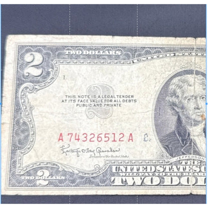 Paper Currency Bank Note USA Paper Money $2  Series 1953 C red seal