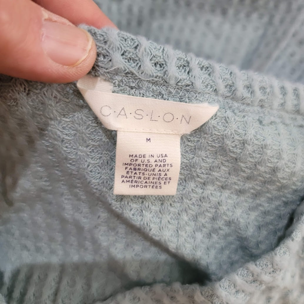 Caslon Size Medium Textured Knit Thermal Shirt Blouse Top NEW Blue Mineral