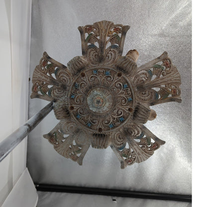 1930s Art Deco Slip Shade 5 Light Chandelier Fixture Restoration Cast Alumium