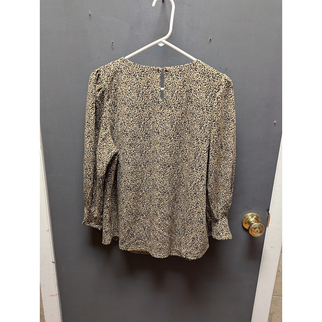 Melloday Animal Print speckle Top Longsleeve LARGE Causal blouse long sleeve NEW