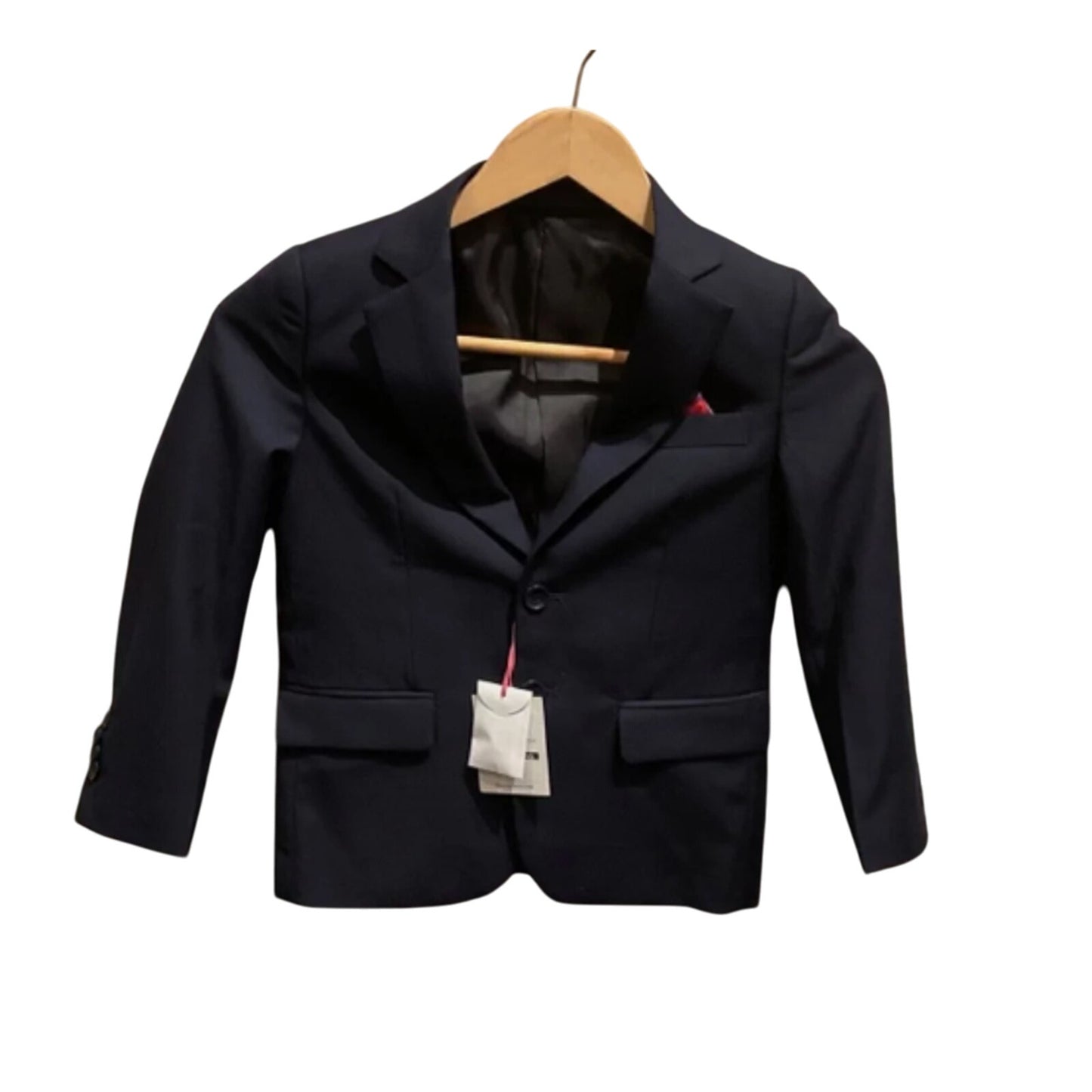 Isaac Mizrahi Boy’s Blazer Jacket Color Navy Blue Red Pocket Square NEW Size 5