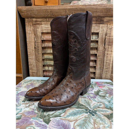 Nocona Vintage Brown Full Quill Ostrich Leather Western Cowboy Boots 9.5 D