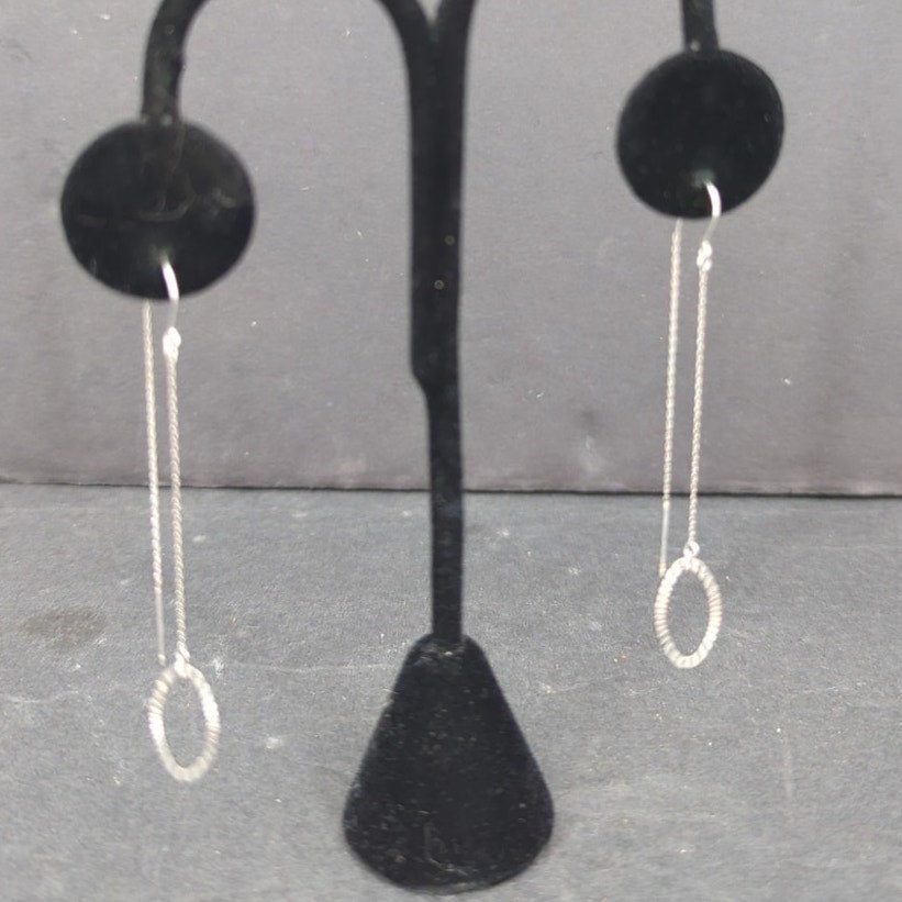 Vintage Minimalist Sterling Silver Teardrop Wire Dangle Earrings 925 Draping