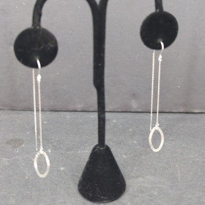 Vintage Minimalist Sterling Silver Teardrop Wire Dangle Earrings 925 Draping
