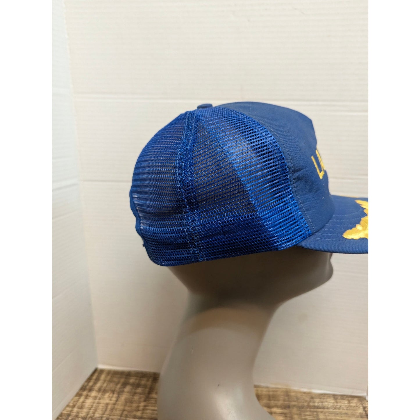 Vintage Lazer Lures Blue Gold Mesh Trucker Snapback Baseball Cap Hat Y2K